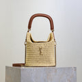 SAINT LAURENT YSL 25S GABY BUCKET BAG 19 IN RAFFIA AND CALFSKIN GOLD HARDWARE