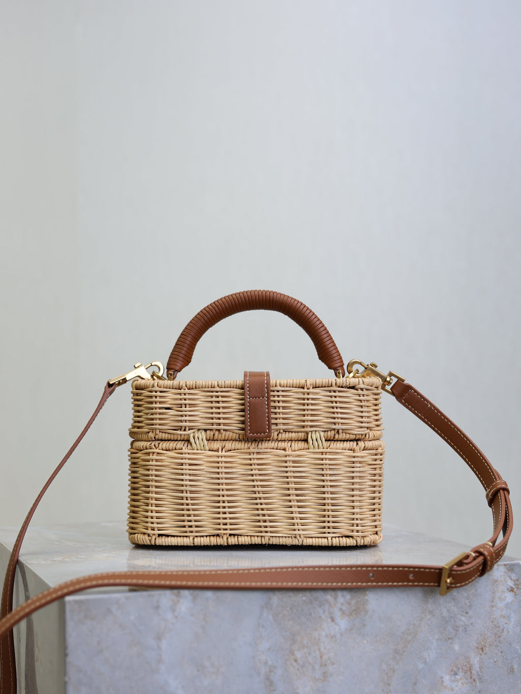 SAINT LAURENT YSL 25S GABY MINI BAG 18 IN OSIER AND BROWN CALFSKIN GOLD HARDWARE