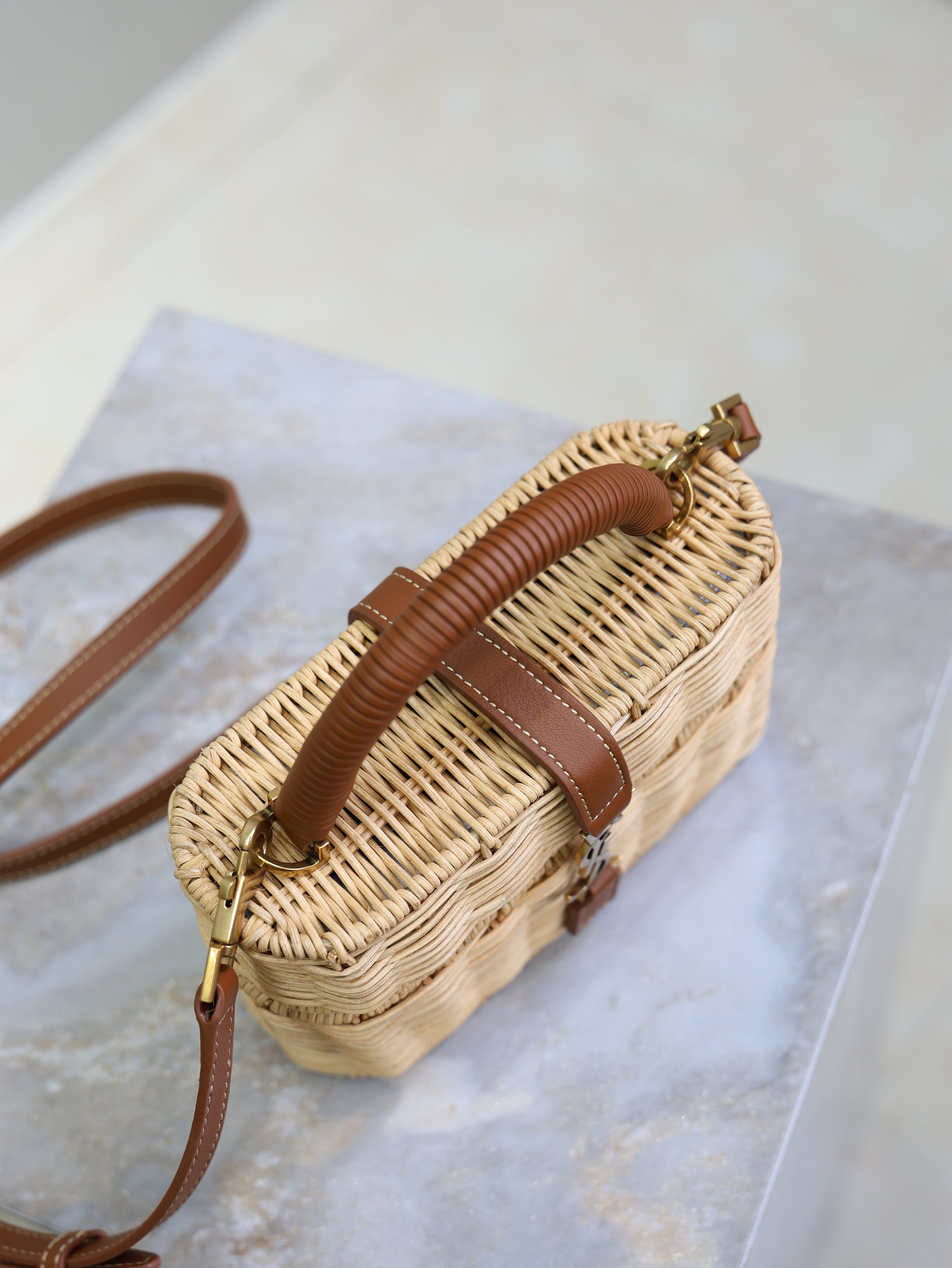 SAINT LAURENT YSL 25S GABY MINI BAG 18 IN OSIER AND BROWN CALFSKIN GOLD HARDWARE