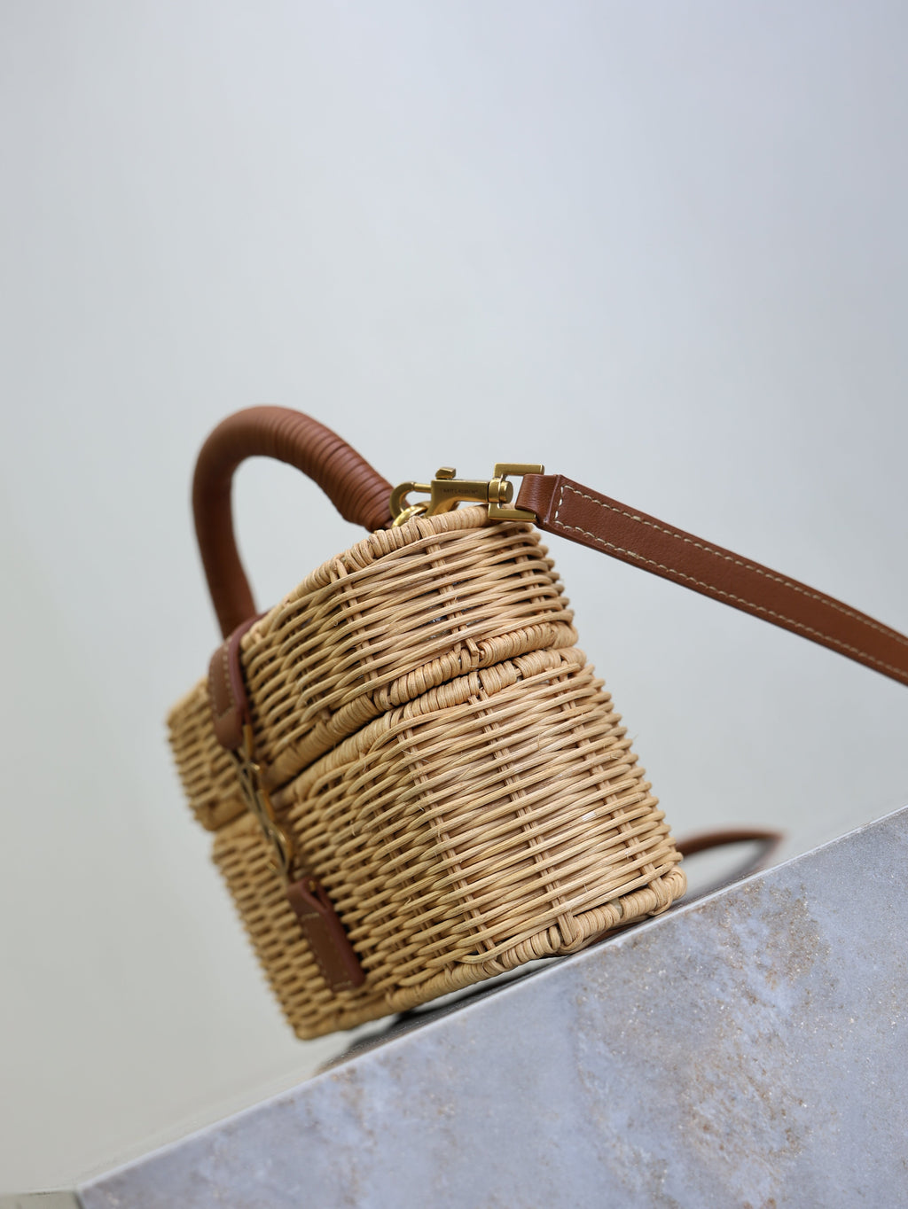 SAINT LAURENT YSL 25S GABY MINI BAG 18 IN OSIER AND BROWN CALFSKIN GOLD HARDWRE