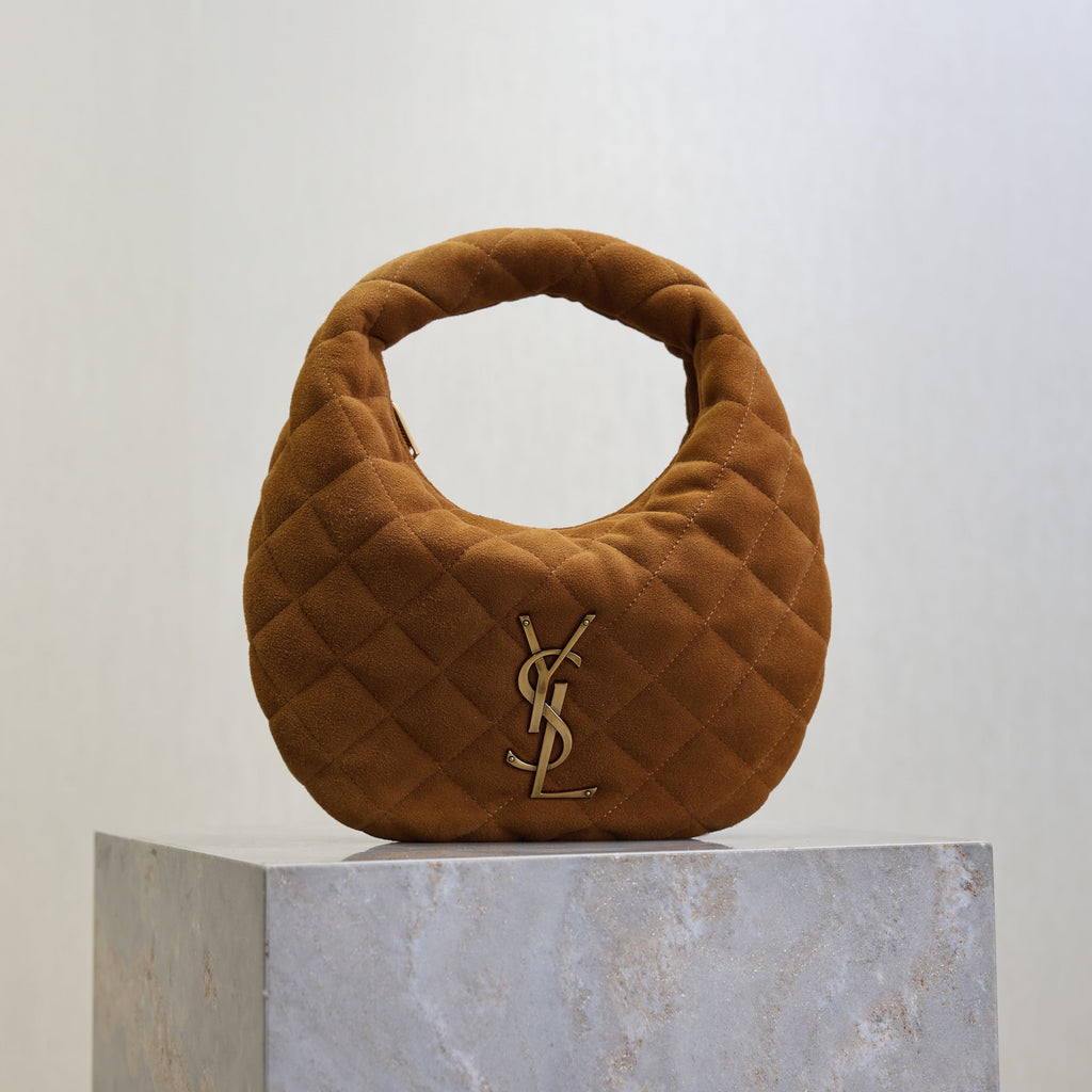 SAINT LAURENT YSL 25S ICARINO MINI 17 IN CARAMEL QUILTED SUEDE GOLD HARDWRE