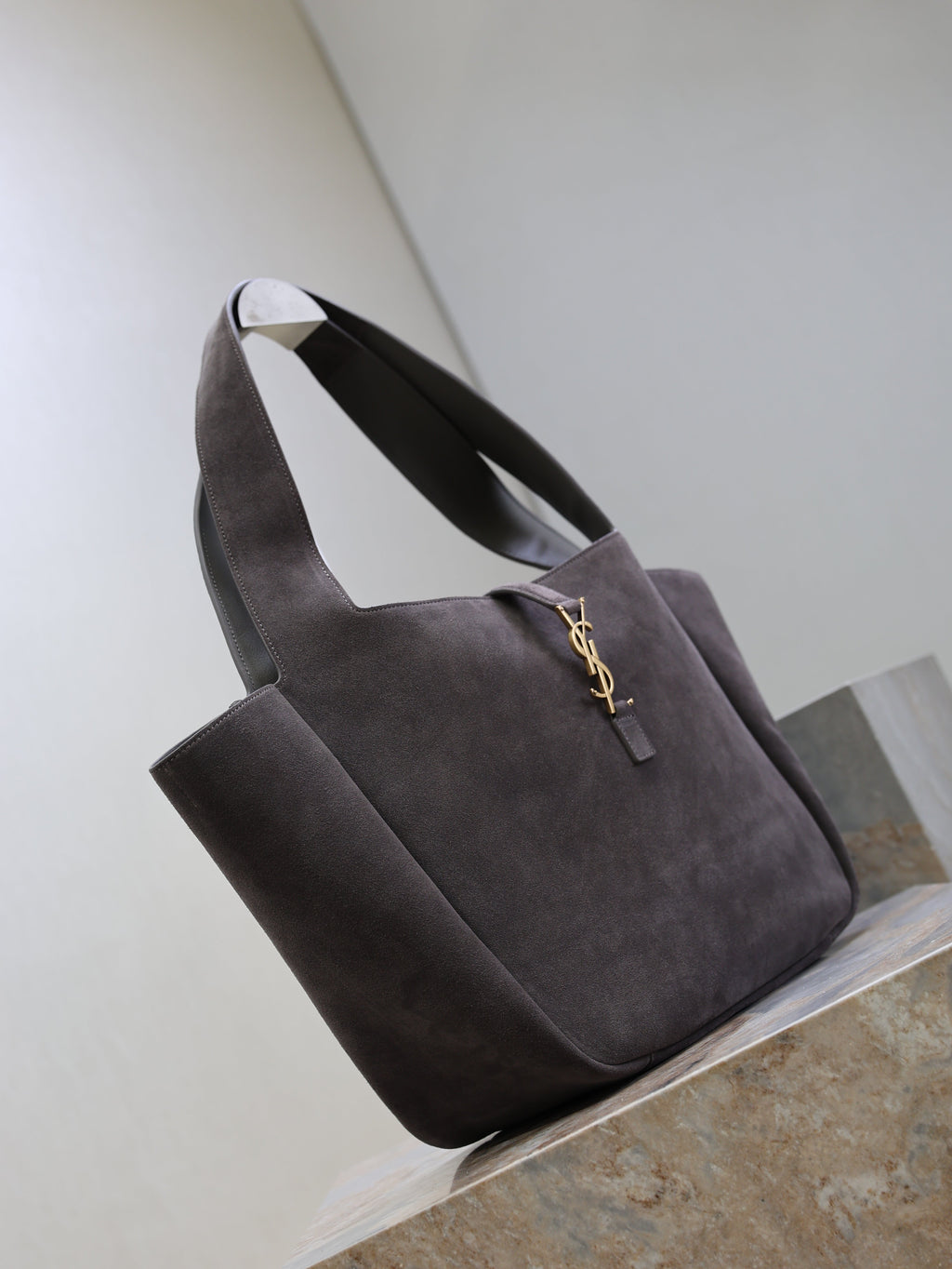 SAINT LAURENT YSL 25S LE 5 À 7 BEA 50 IN DARK GRAY SUEDE GOLD HARDWRE