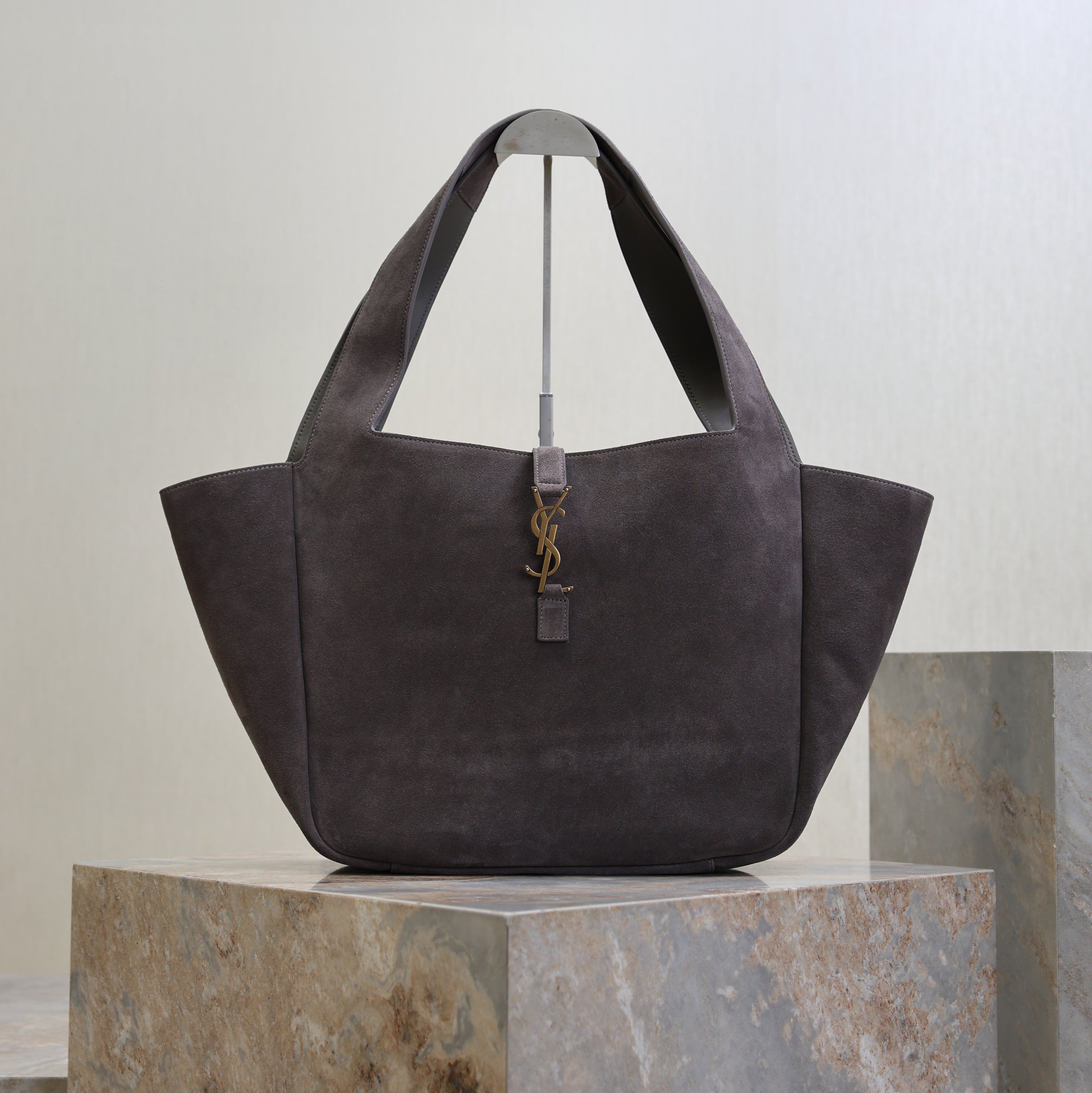 SAINT LAURENT YSL 25S LE 5 À 7 BEA 50 IN DARK GRAY SUEDE GOLD HARDWRE