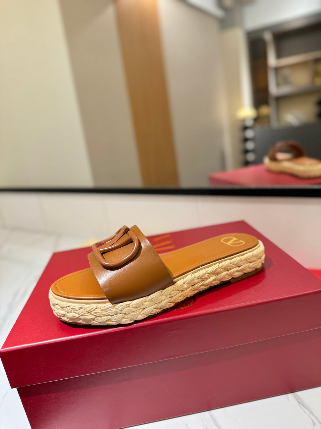 VLTN ESPADRILLE SLIDES 25S IN LIGHT BROWN LAMBSKIN STYLE 7