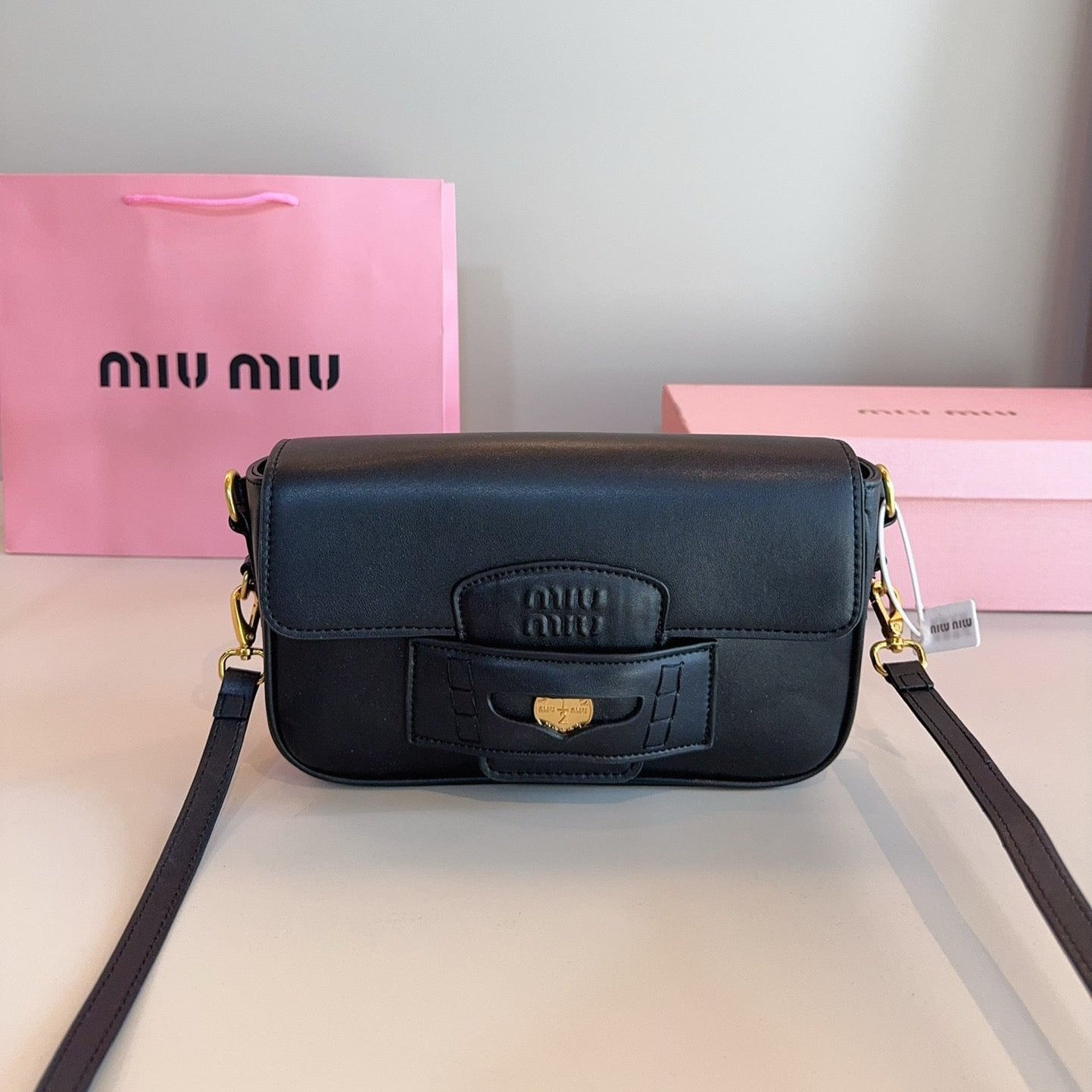 MIU MIU PENNY SMALL BAG 23 IN BLACK CALFSKIN