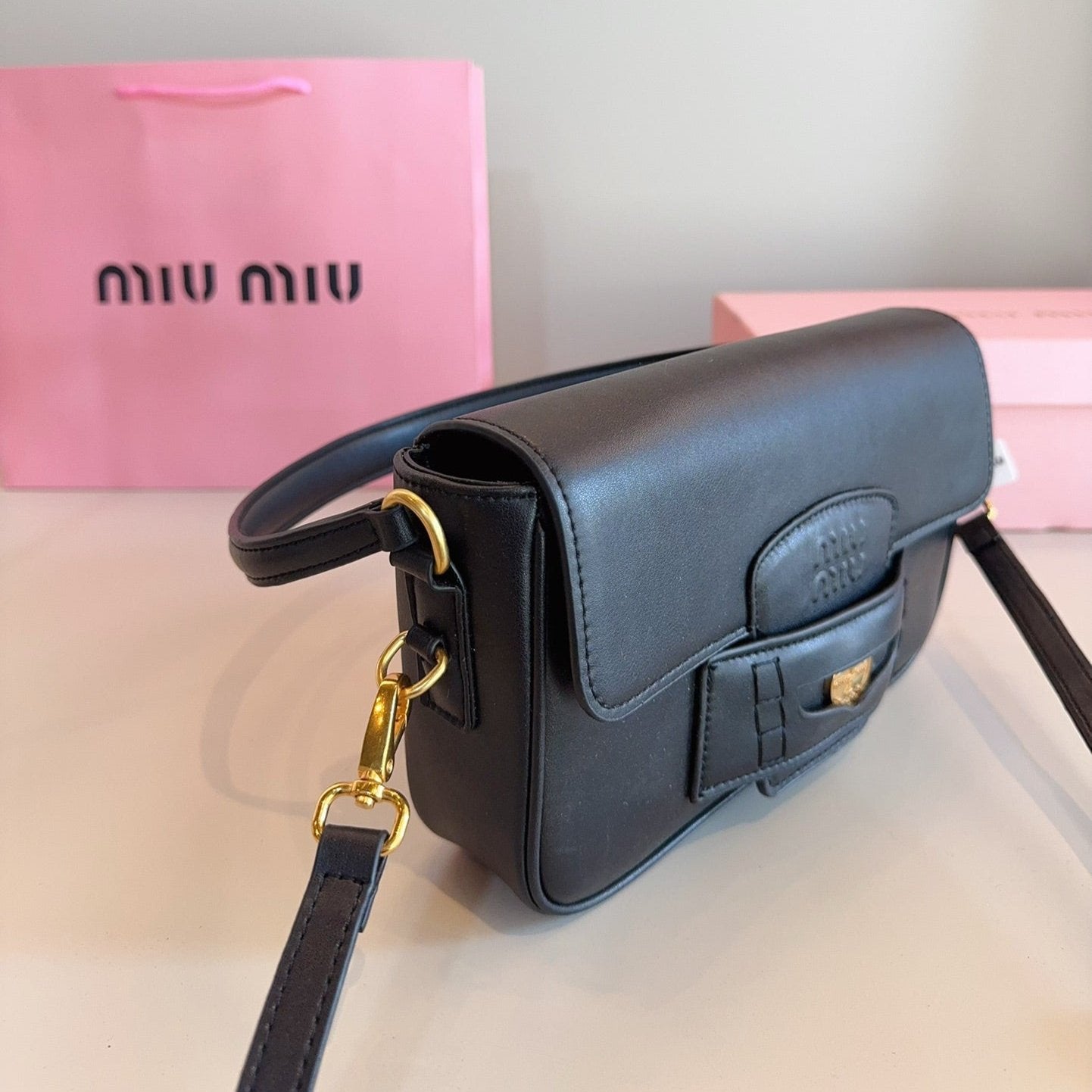 MIU MIU PENNY SMALL BAG 23 IN BLACK CALFSKIN