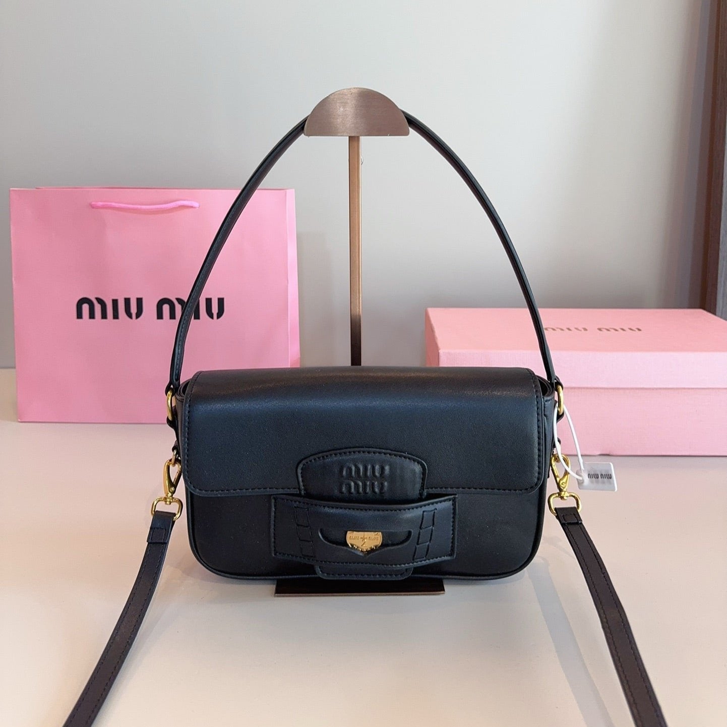 MIU MIU PENNY SMALL BAG 23 IN BLACK CALFSKIN