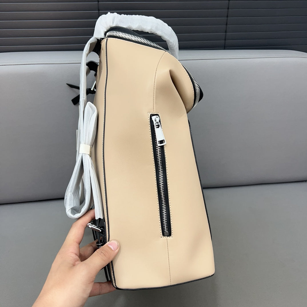 LOEWE LOE GOYA BACKPACK 41 IN BLACK MIX BEIGE GRAINED CALFSKIN