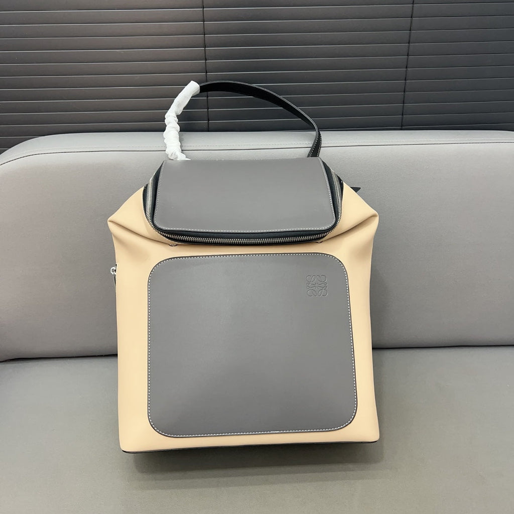 LOEWE LOE GOYA BACKPACK 41 IN BLACK MIX BEIGE GRAINED CALFSKIN