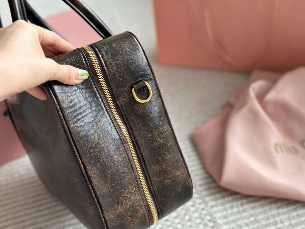 MIU MIU BEAU 34 BAG IN SAND/COFFEE CALFSKIN