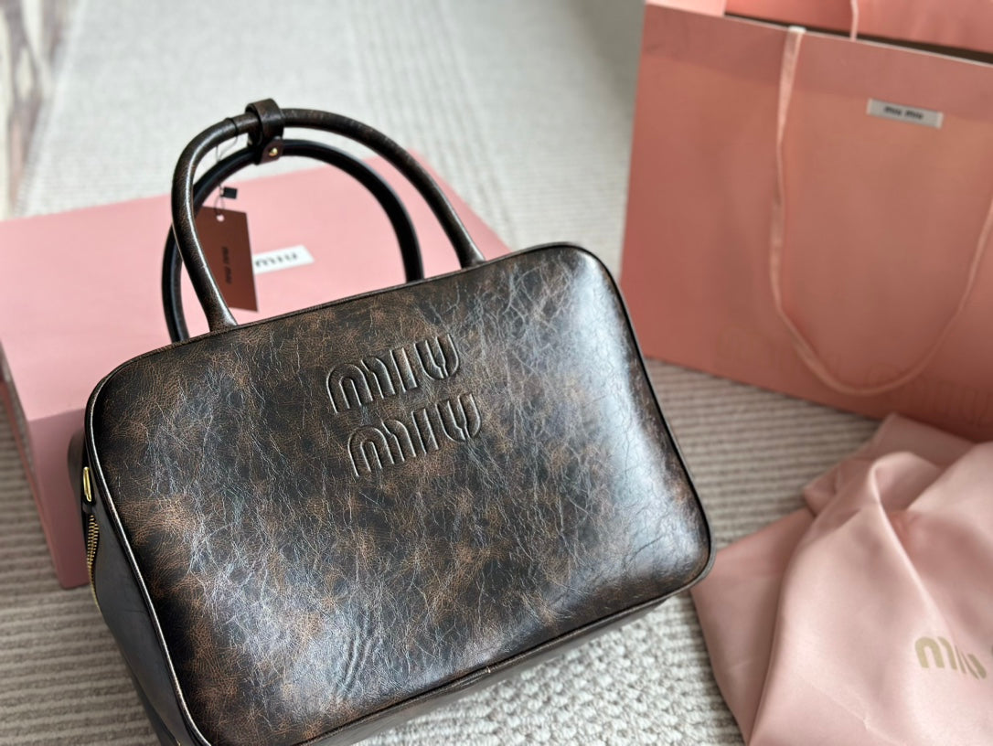 MIU MIU BEAU 34 BAG IN SAND/COFFEE CALFSKIN