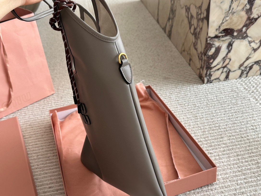 MIU MIU IVY TOTE BAG 35 IN GRAY CALFSKIN