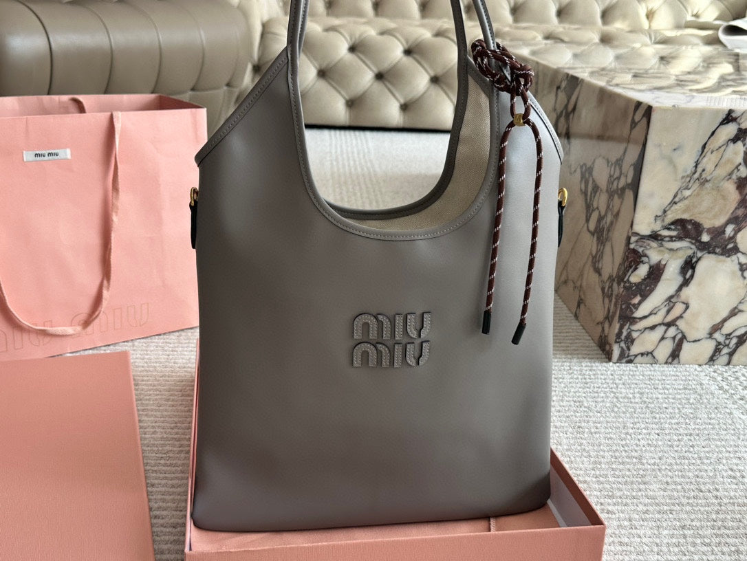 MIU MIU IVY TOTE BAG 35 IN GRAY CALFSKIN