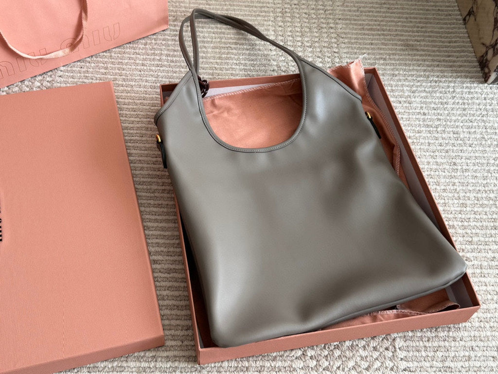 MIU MIU IVY TOTE BAG 35 IN GRAY CALFSKIN