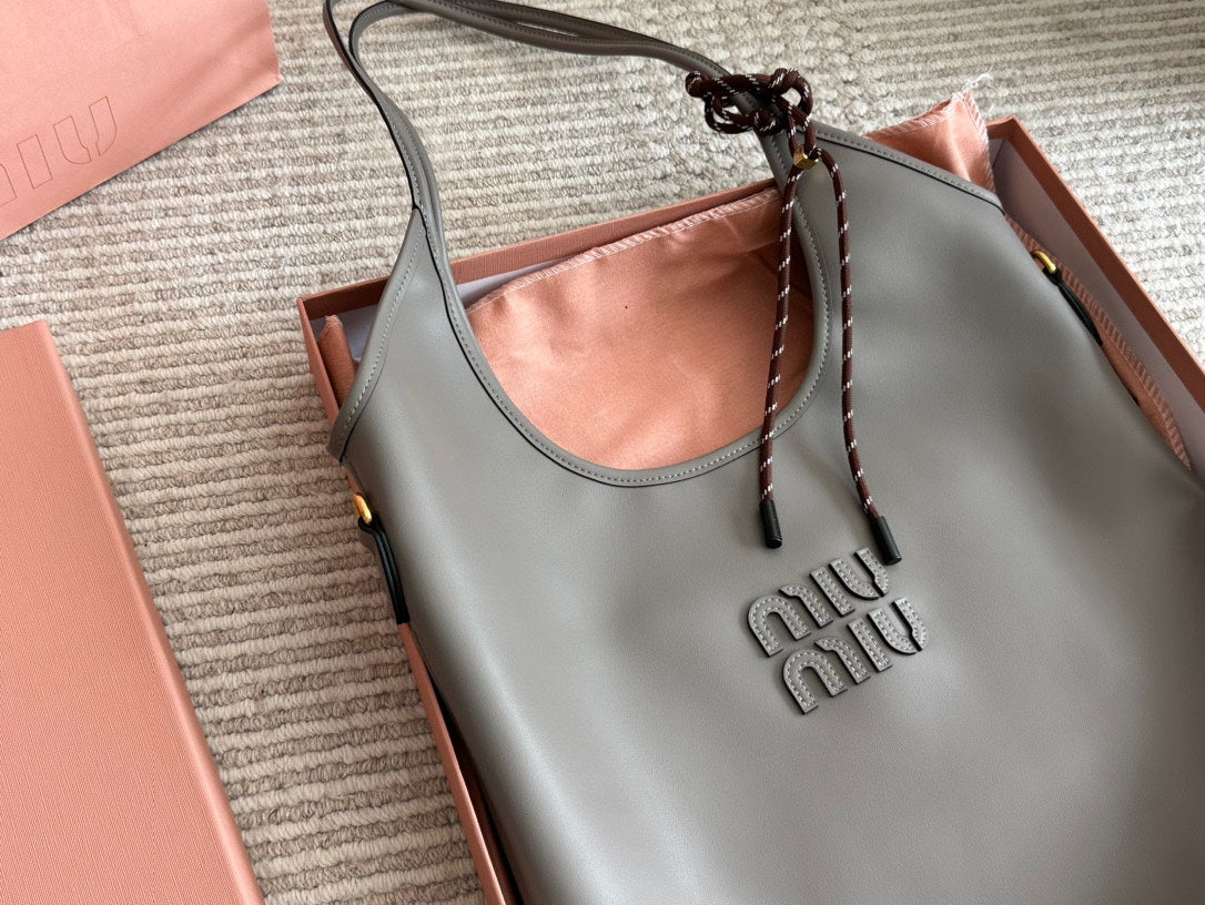 MIU MIU IVY TOTE BAG 35 IN GRAY CALFSKIN