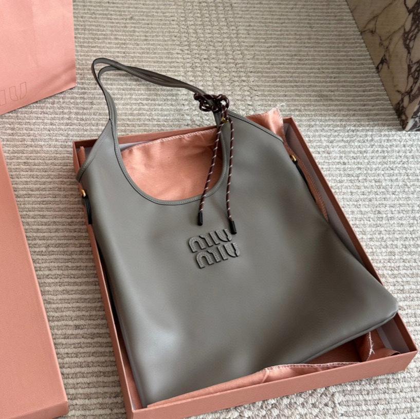 MIU MIU IVY TOTE BAG 35 IN GRAY CALFSKIN