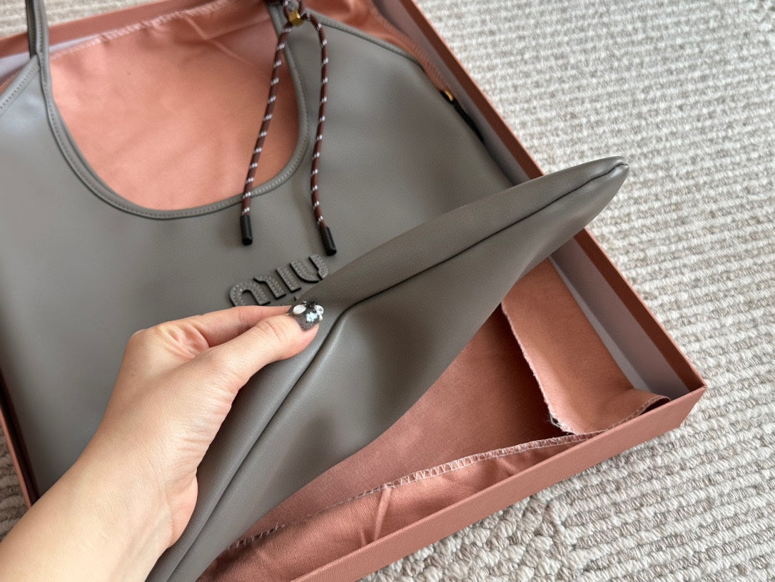 MIU MIU IVY TOTE BAG 35 IN GRAY CALFSKIN