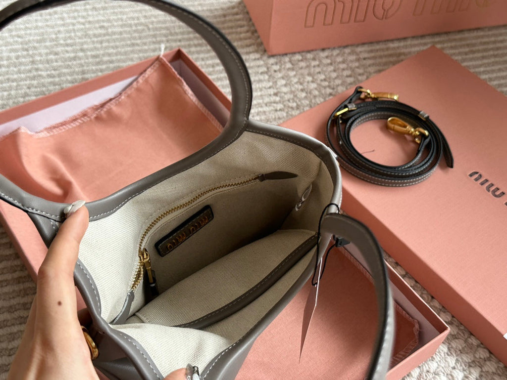 MIU MIU IVY SMALL TOTE BAG 22 IN GRAY CALFSKIN