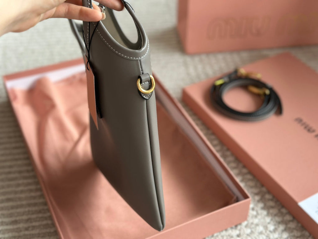 MIU MIU IVY SMALL TOTE BAG 22 IN GRAY CALFSKIN