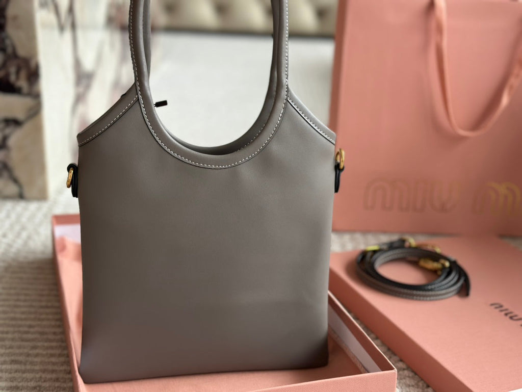 MIU MIU IVY SMALL TOTE BAG 22 IN GRAY CALFSKIN