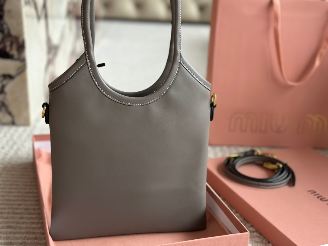 MIU MIU IVY SMALL TOTE BAG 22 IN GRAY CALFSKIN