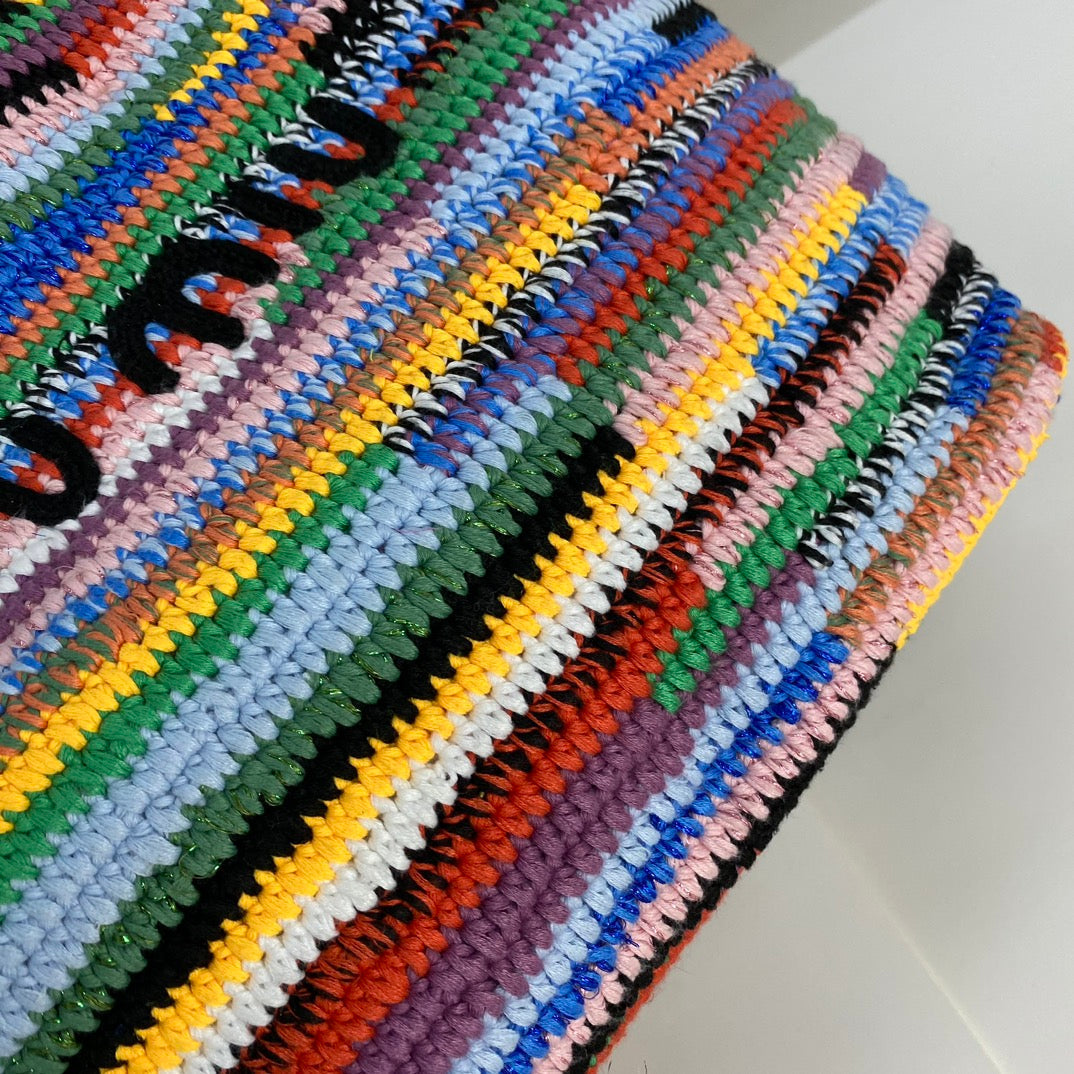 MIU MIU LARGE SHOPPING BAG 40 IN COLORFUL WOOL AND LEATHER STRAP
