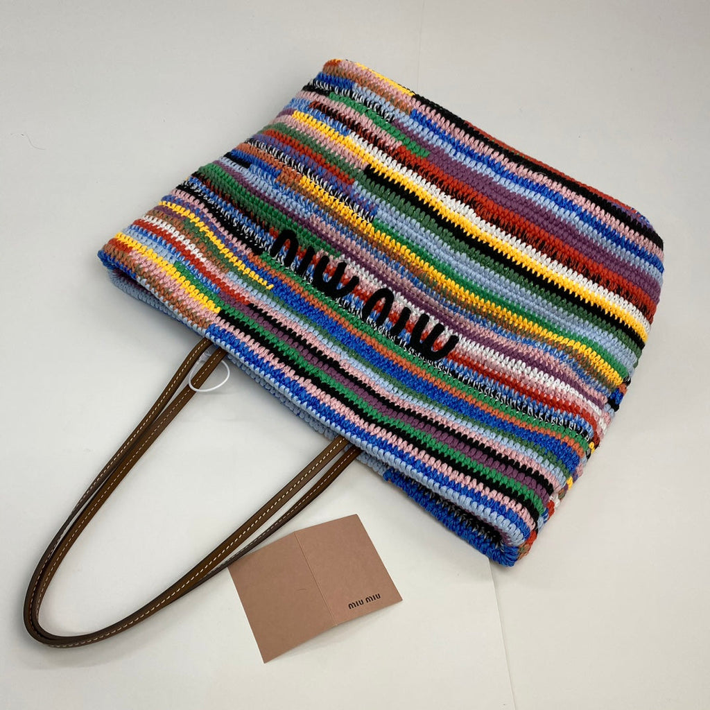 MIU MIU LARGE SHOPPING BAG 40 IN COLORFUL WOOL AND LEATHER STRAP