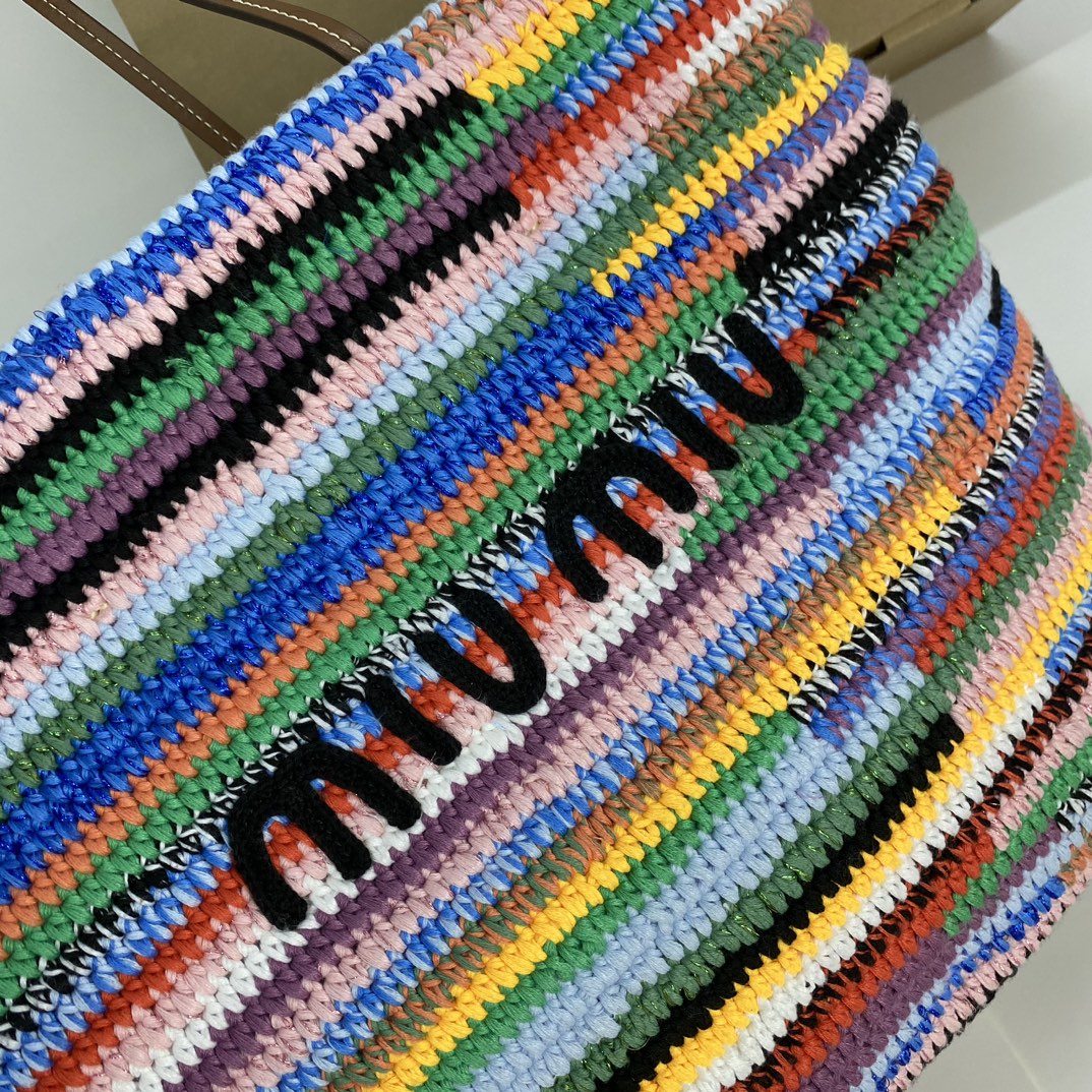 MIU MIU LARGE SHOPPING BAG 40 IN COLORFUL WOOL AND LEATHER STRAP