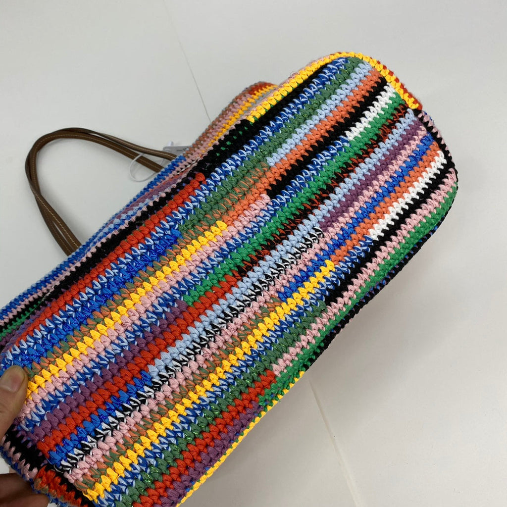 MIU MIU LARGE SHOPPING BAG 40 IN COLORFUL WOOL AND LEATHER STRAP