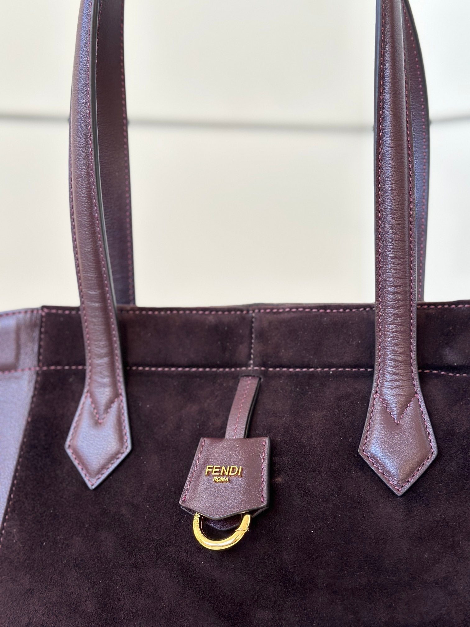 FENDI ORIGAMI MEDIUM 27 IN WINE RED LAMBSKIN AND SUEDE