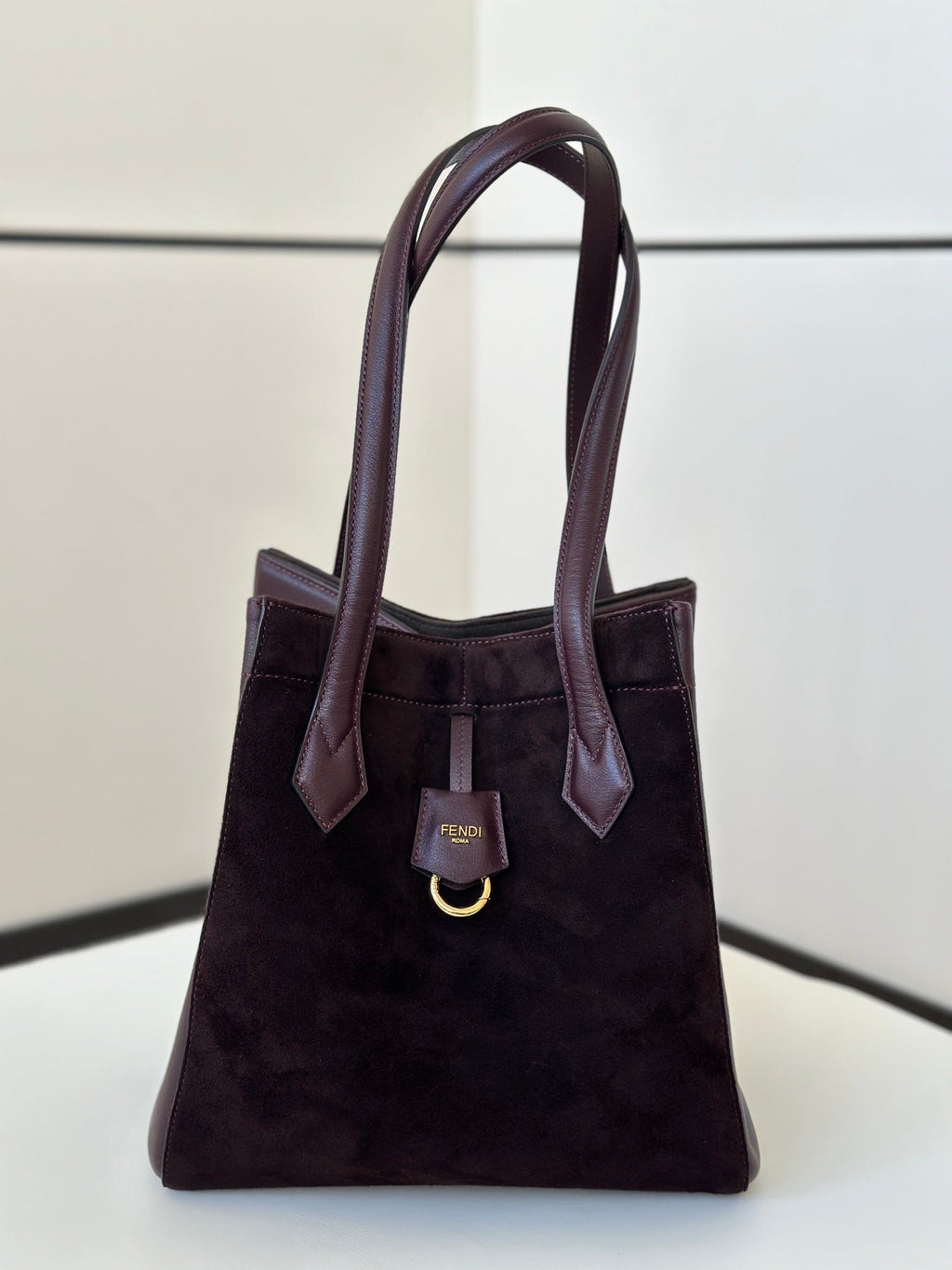 FENDI ORIGAMI MEDIUM 27 IN WINE RED LAMBSKIN AND SUEDE