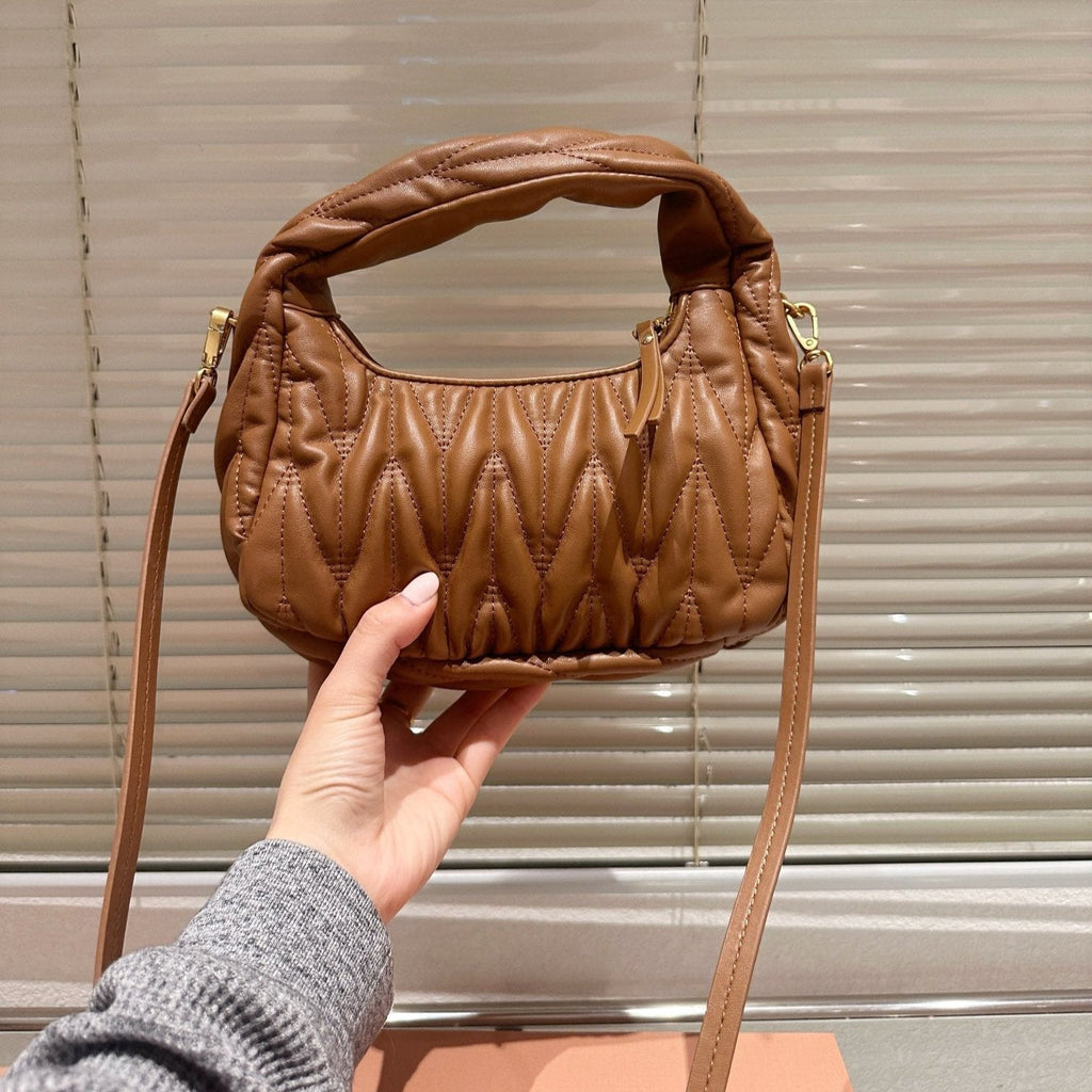 MIU MIU WANDER MATELASSÉ NAPPA HOBO BAG 23 IN CARAMEL BROWN LAMBSKIN