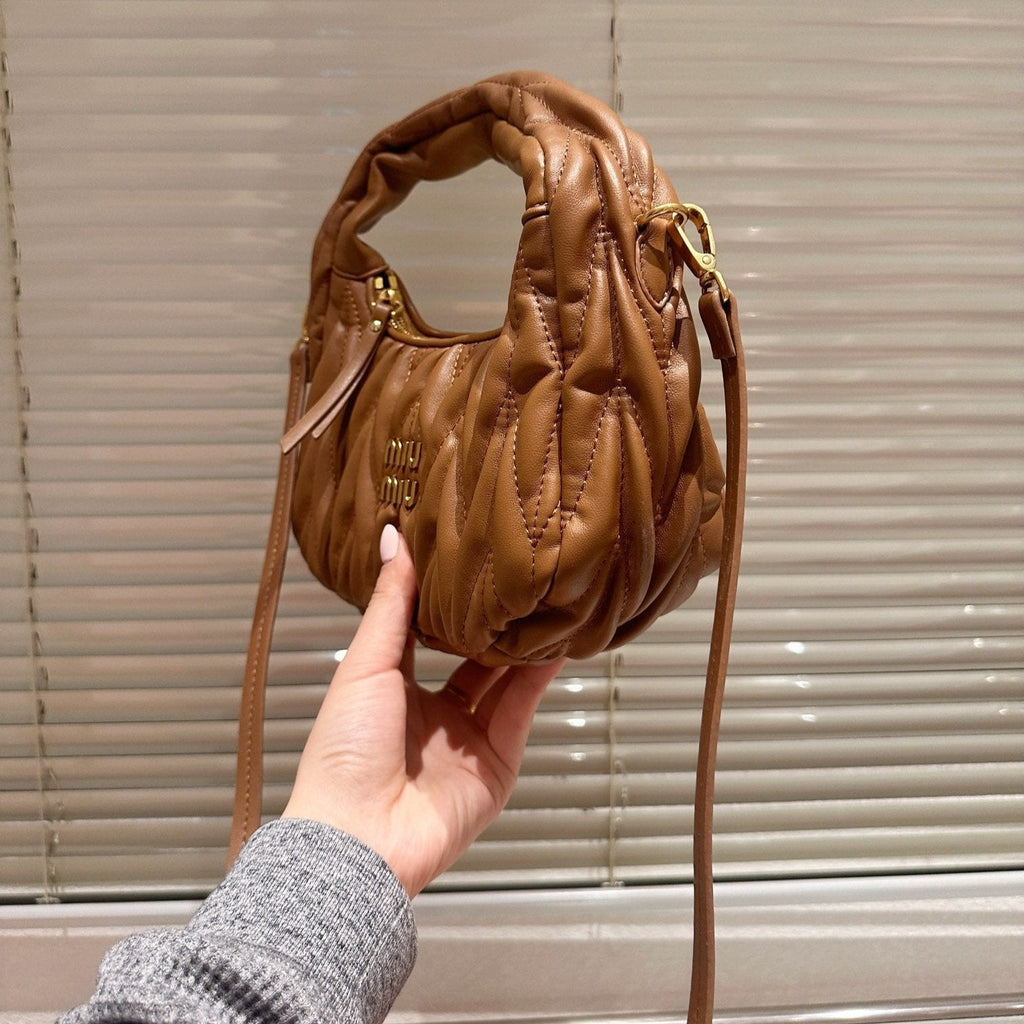 MIU MIU WANDER MATELASSÉ NAPPA HOBO BAG 23 IN CARAMEL BROWN LAMBSKIN