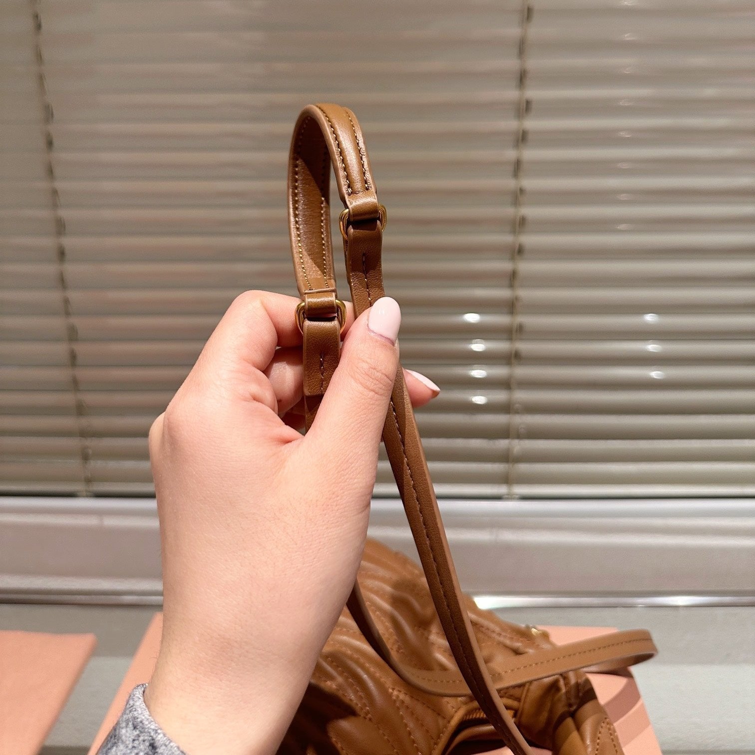 MIU MIU WANDER MATELASSÉ NAPPA HOBO BAG 23 IN CARAMEL BROWN LAMBSKIN