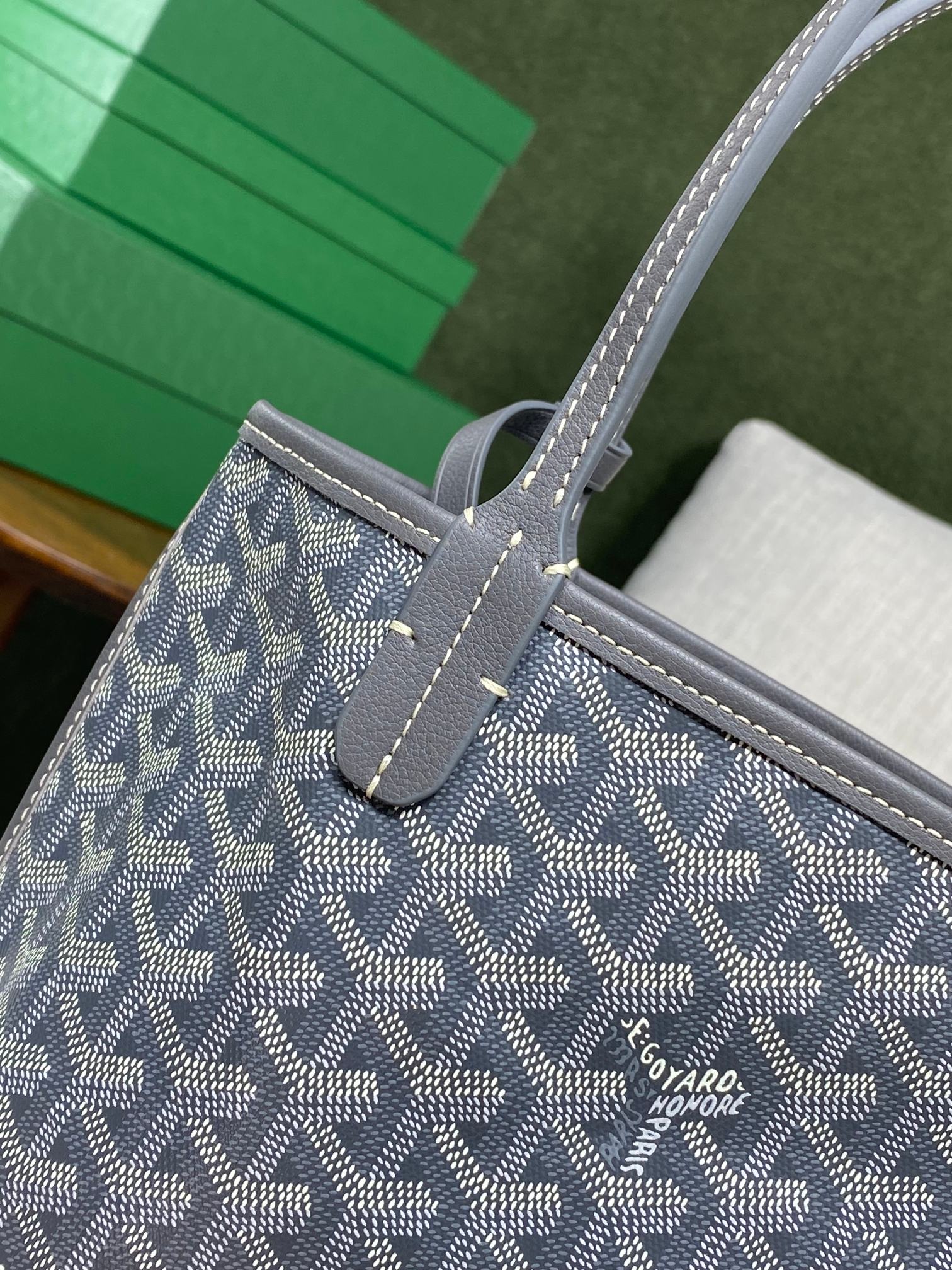 GOYARD ANJOU MINI BAG 20 IN GREY GOYARDINE CANVAS AND CALFSKIN