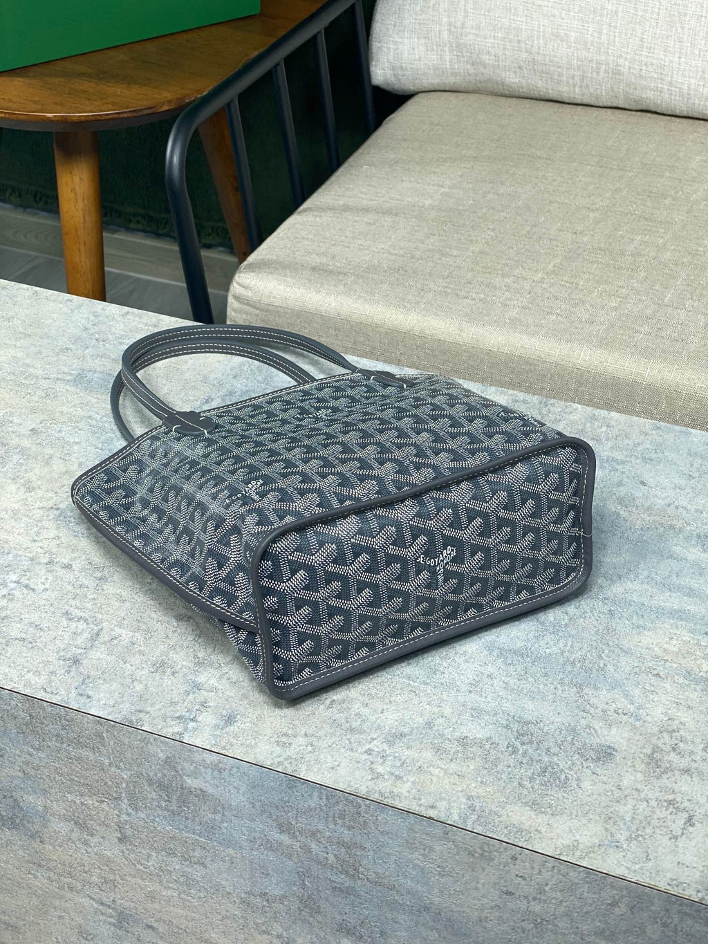 GOYARD ANJOU MINI BAG 20 IN GREY GOYARDINE CANVAS AND CALFSKIN