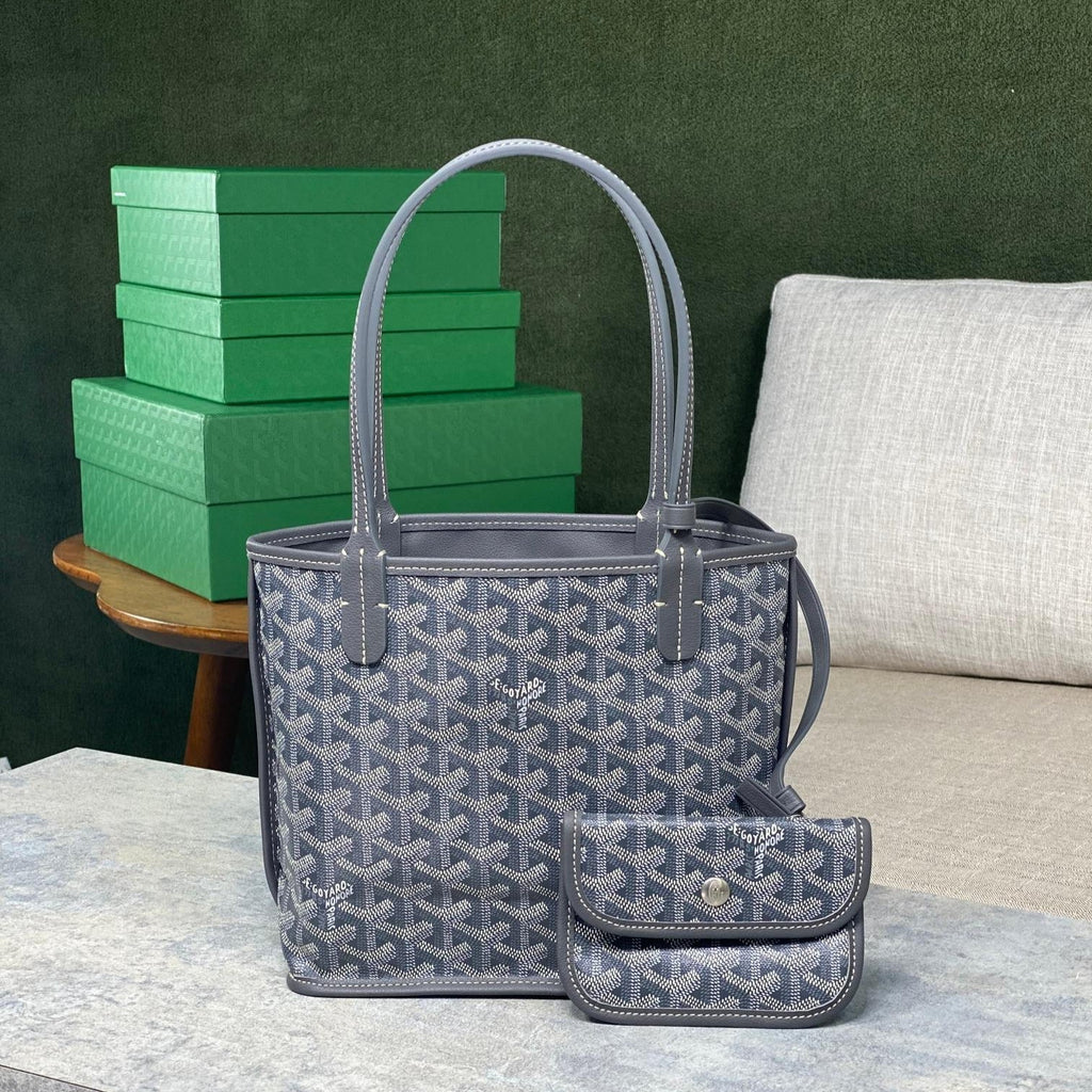 GOYARD ANJOU MINI BAG 20 IN GREY GOYARDINE CANVAS AND CALFSKIN