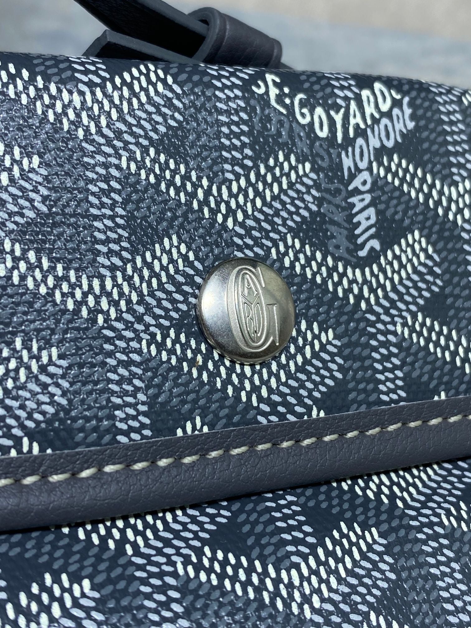 GOYARD ANJOU MINI BAG 20 IN GREY GOYARDINE CANVAS AND CALFSKIN
