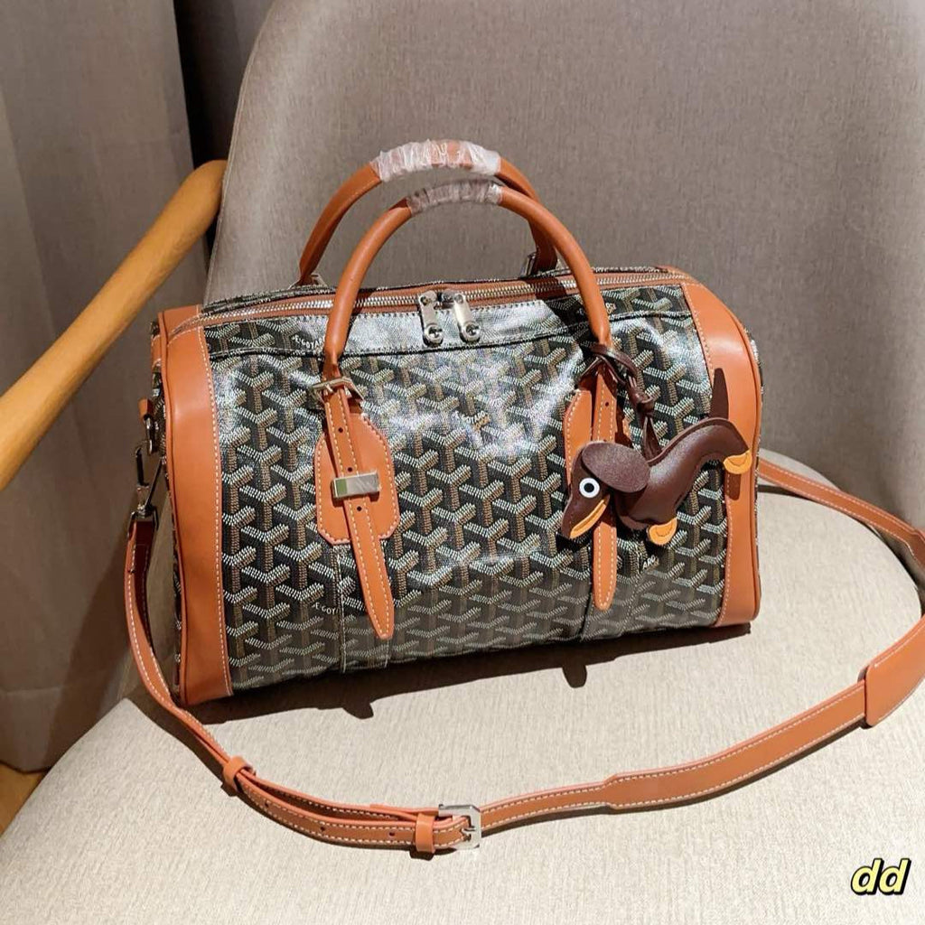GOYARD SAC HARDY PM BAG 35 IN BROWN GOYARDINE CANVAS AND TAN CALFSKIN