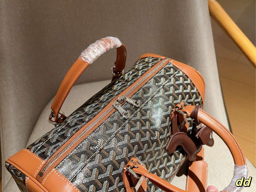 GOYARD SAC HARDY PM BAG 35 IN BROWN GOYARDINE CANVAS AND TAN CALFSKIN
