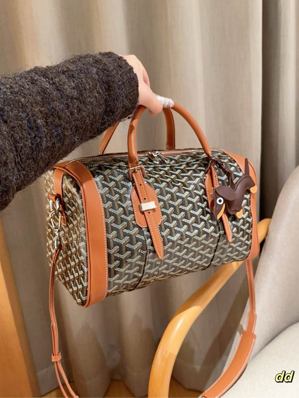 GOYARD SAC HARDY PM BAG 35 IN BROWN GOYARDINE CANVAS AND TAN CALFSKIN