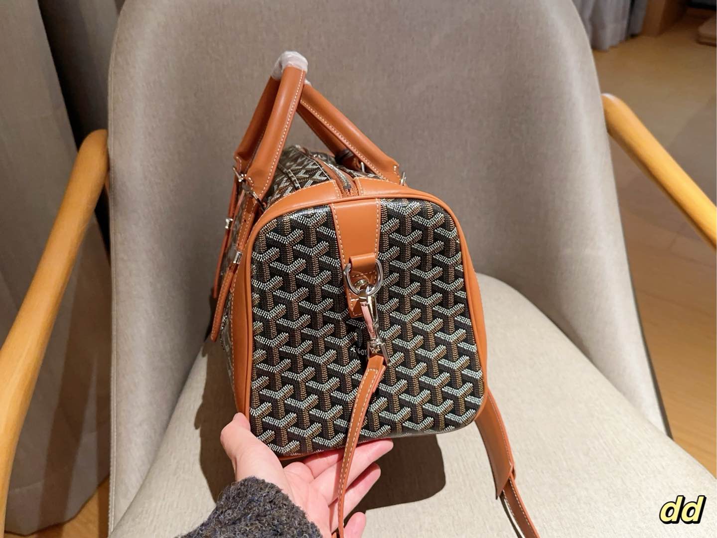GOYARD SAC HARDY PM BAG 35 IN BROWN GOYARDINE CANVAS AND TAN CALFSKIN
