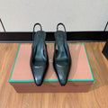 LP POINTED TOE MID-HEEL SLINGBACK BLACK CALFSKIN