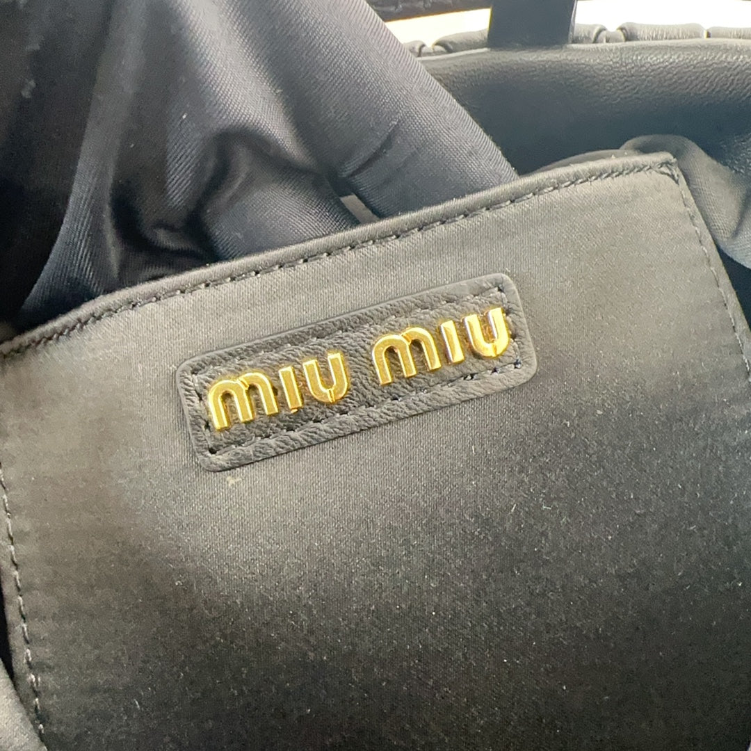 MIU MIU MATELASSÉ HANDBAG 20 IN BLACK LAMBSKIN