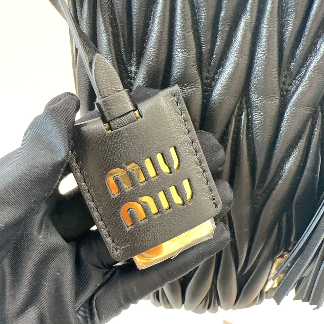 MIU MIU MATELASSÉ HANDBAG 20 IN BLACK LAMBSKIN