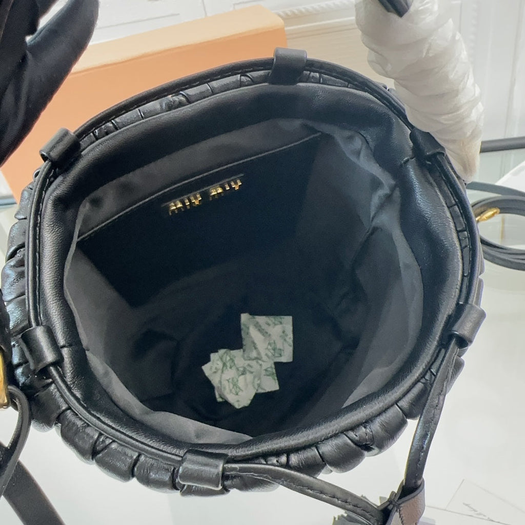 MIU MIU MATELASSÉ HANDBAG 20 IN BLACK LAMBSKIN