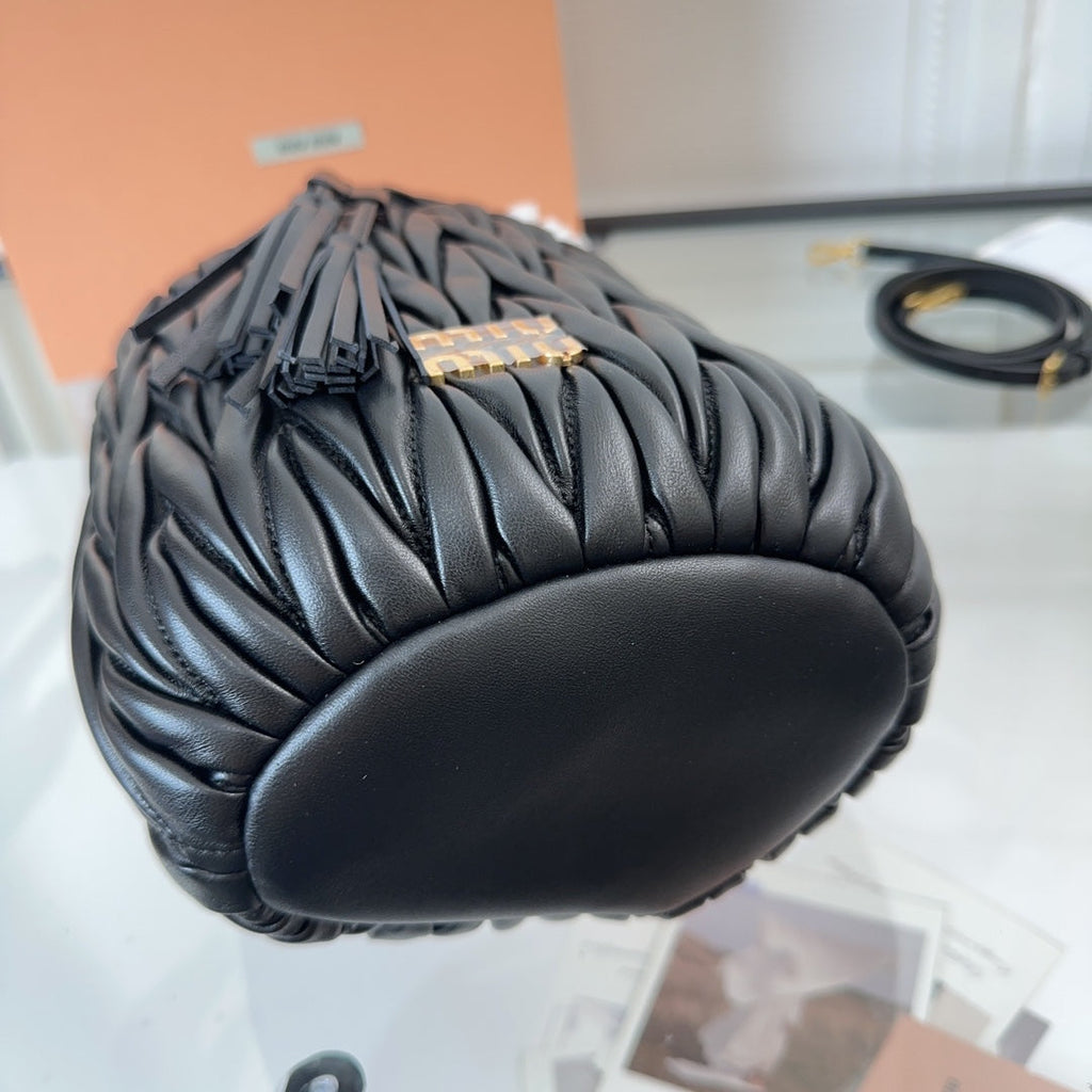 MIU MIU MATELASSÉ HANDBAG 20 IN BLACK LAMBSKIN