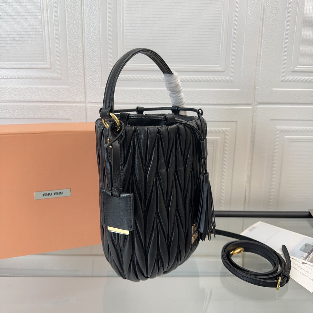 MIU MIU MATELASSÉ HANDBAG 20 IN BLACK LAMBSKIN