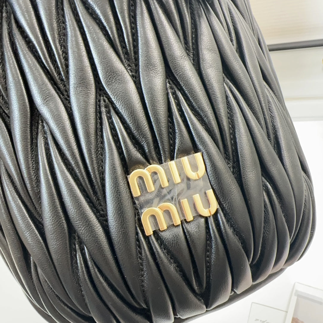 MIU MIU MATELASSÉ HANDBAG 20 IN BLACK LAMBSKIN