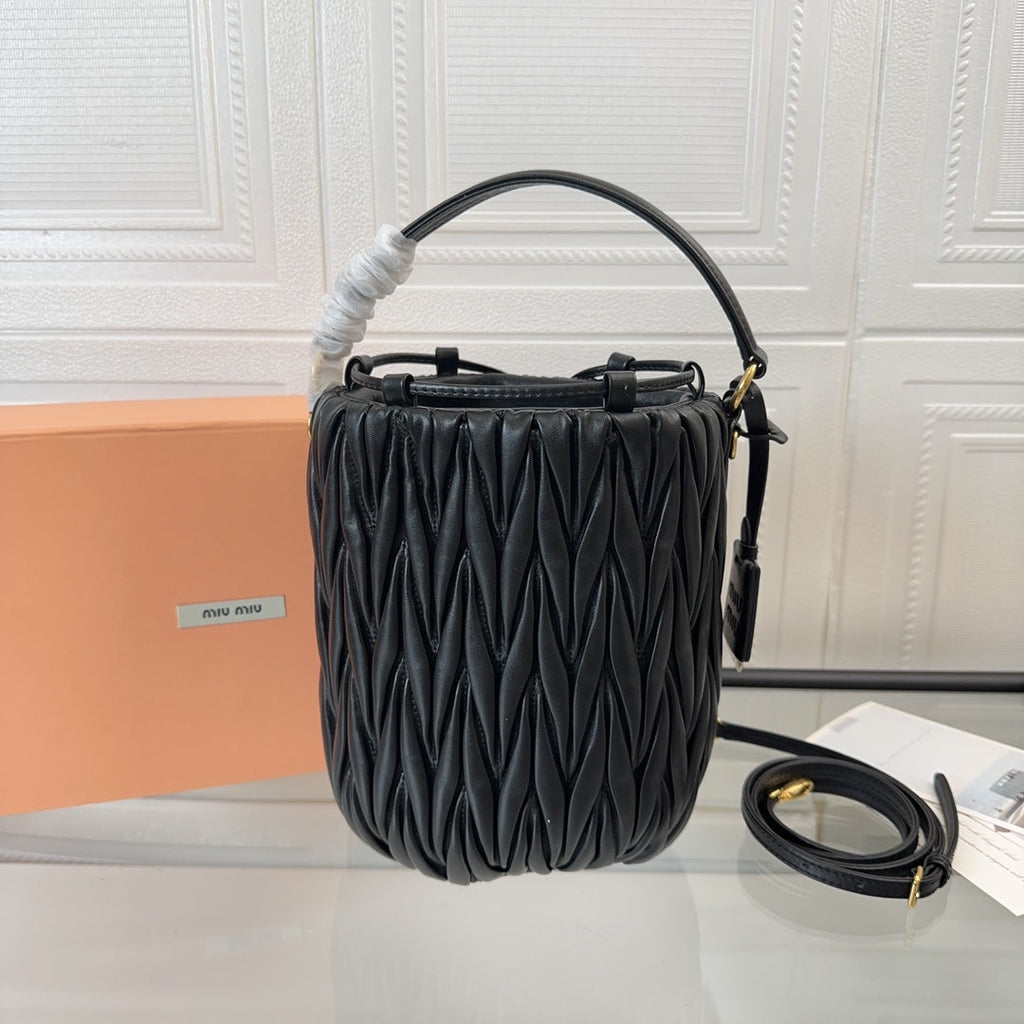 MIU MIU MATELASSÉ HANDBAG 20 IN BLACK LAMBSKIN